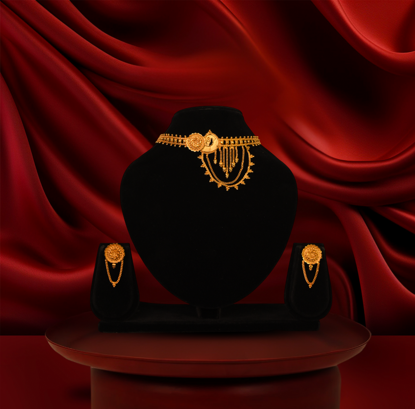 24K Gold-Plated - Traditional choker necklace Set With Earrings