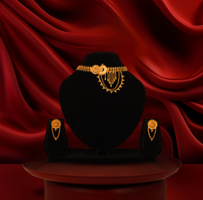 24K Gold-Plated - Traditional choker necklace Set With Earrings