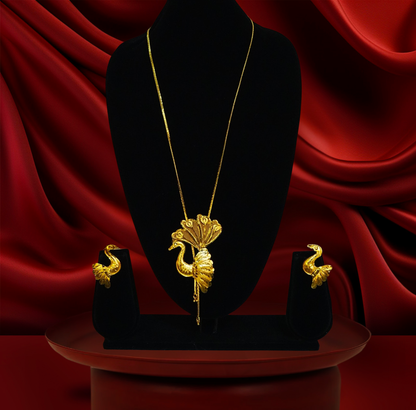24K Gold-Plated Peacock Motif Tie Chain – Elegant Long Pendant Set