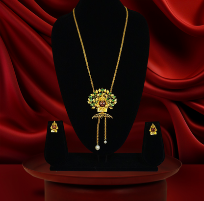 24K Gold-Plated Meenakari Lord Jagannath Tree motif Tie Chain – Elegant Long Pendant Set