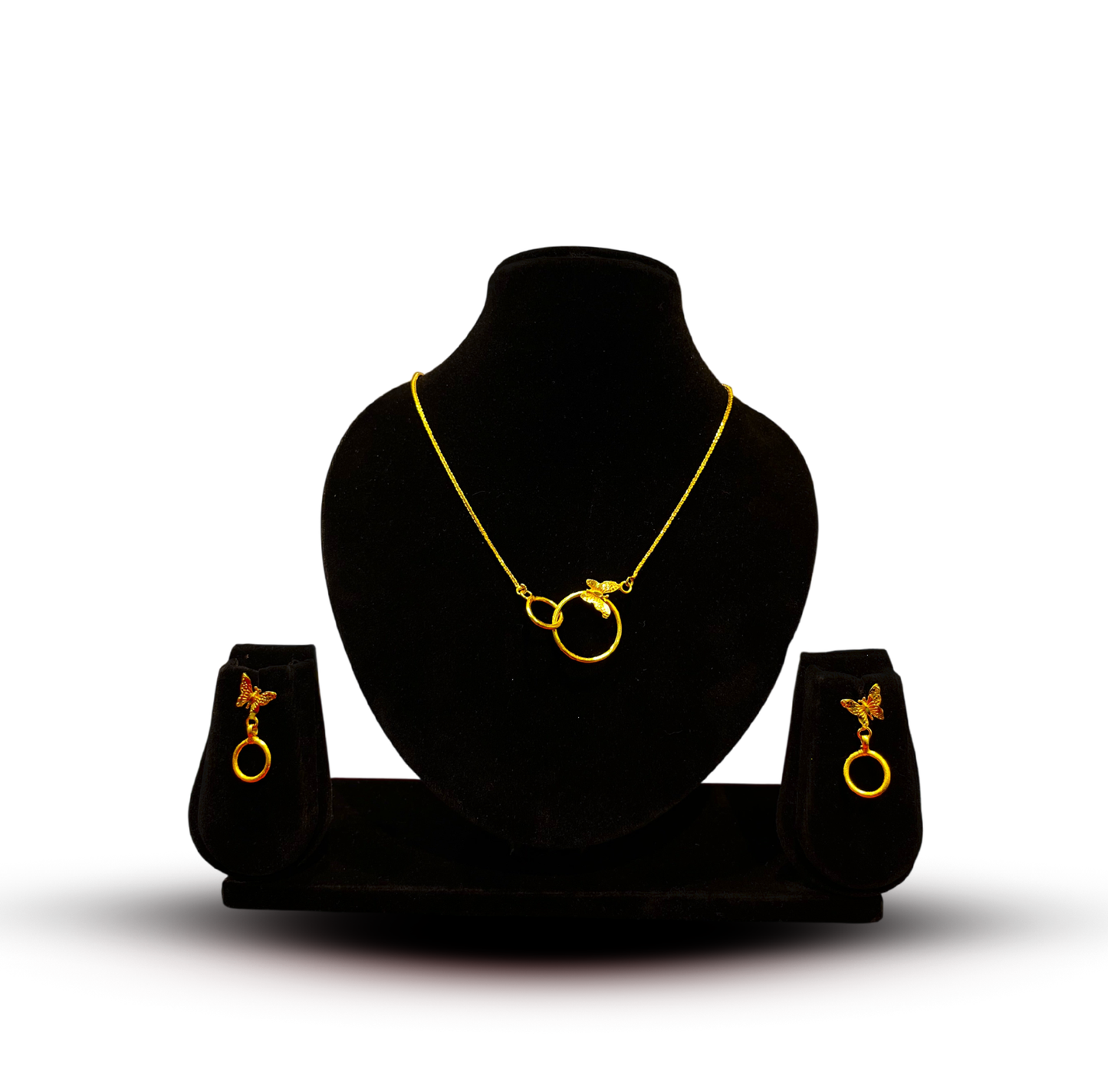 24K Gold-Plated - Party Wear Butterfly Pendant Set with Earrings