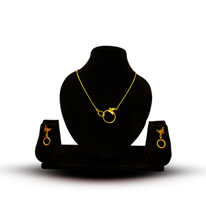24K Gold-Plated - Party Wear Butterfly Pendant Set with Earrings