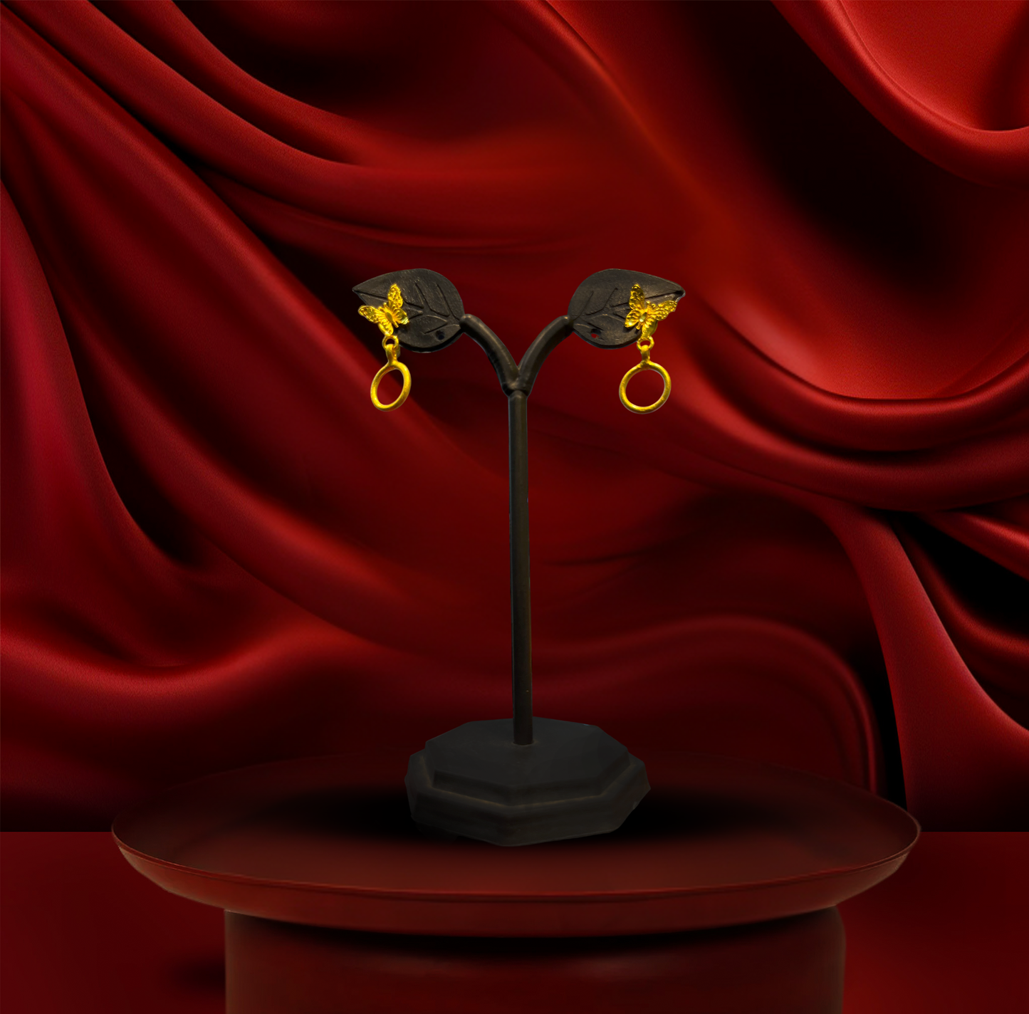 24K Gold-Plated - Party Wear Butterfly Pendant Set with Earrings