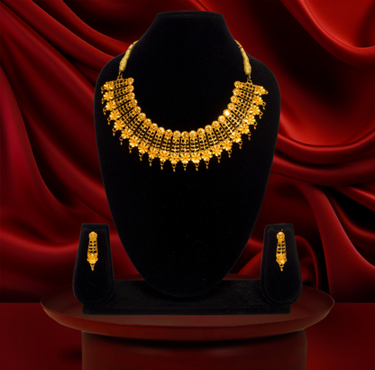 24K Gold-Plated Traditional Chatai Necklace Set with Earrings