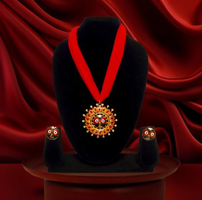 24K Gold-Plated Lord Jagannath Sun Motif pendant Set with pearl fusion