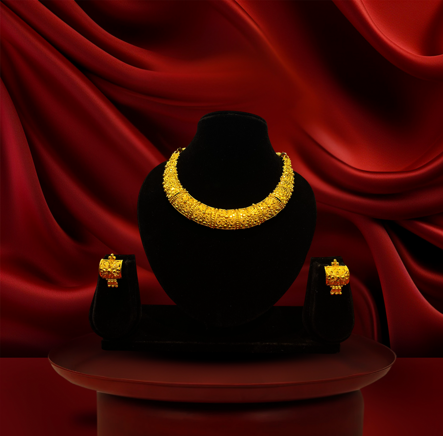 24K Gold-Plated - Handcrafted Bridal Necklace Set with Earrings