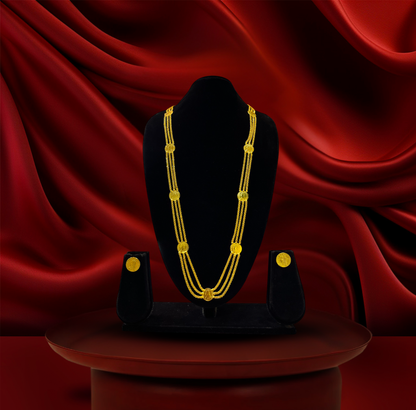 24K Gold-Plated - Elegant Gold Plated Lohori Chain Set with Matching Earrings