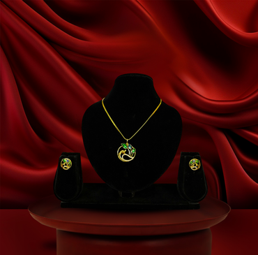 24K Gold-Plated - Royal Peacock Grace Pendant with Earrings Set