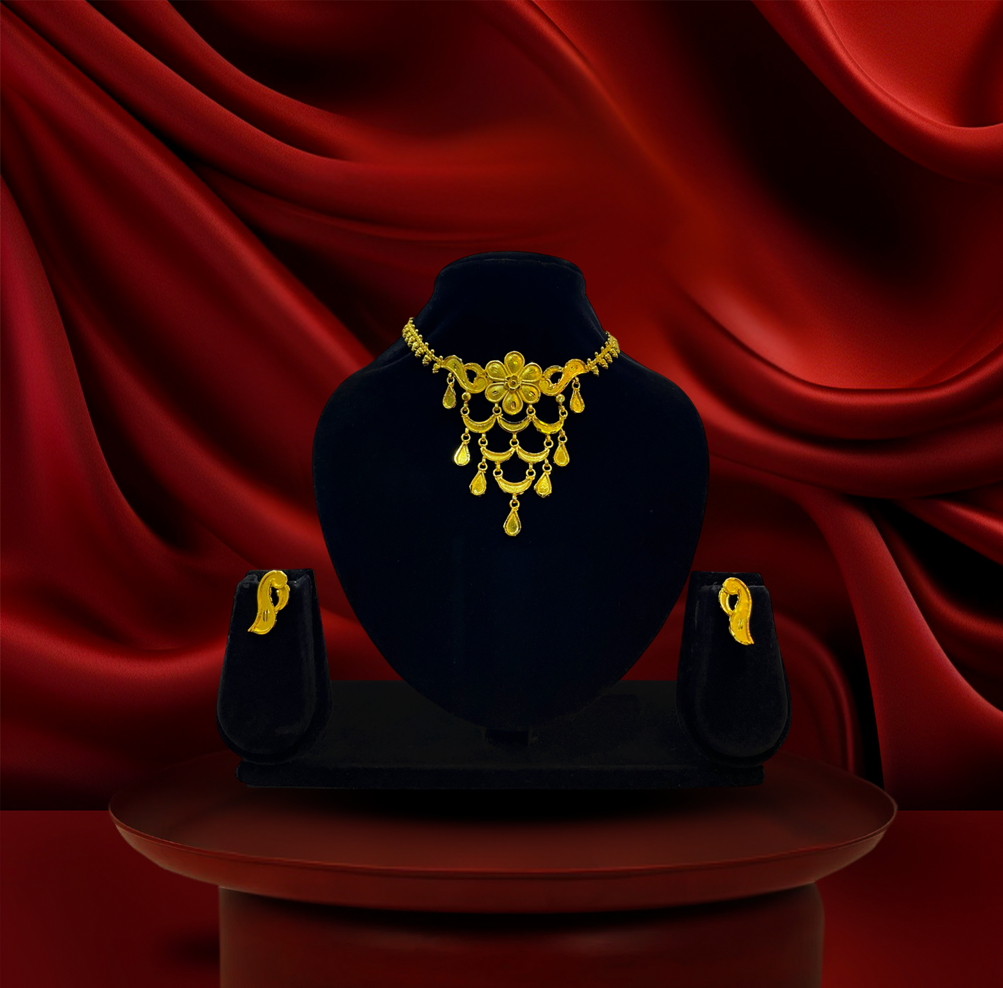 24K Gold-Plated - Golden Blossom Drop Necklace Set with Earrings