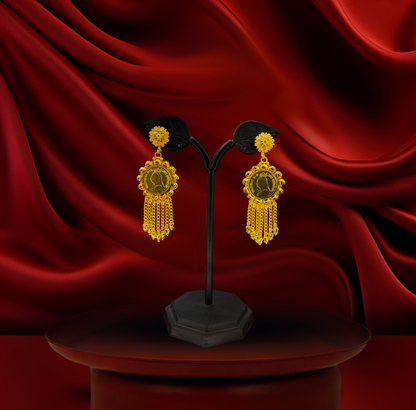 24K Gold-Plated - Triple Layer Coin Lohori Necklace Set with Tassel Earrings