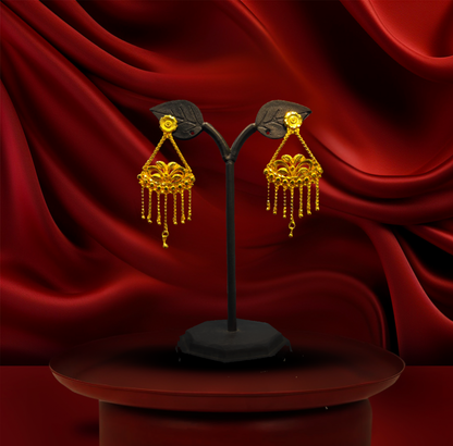 24K Gold-Plated - Royal Layered Traditional U Haar Long Set with Earrings