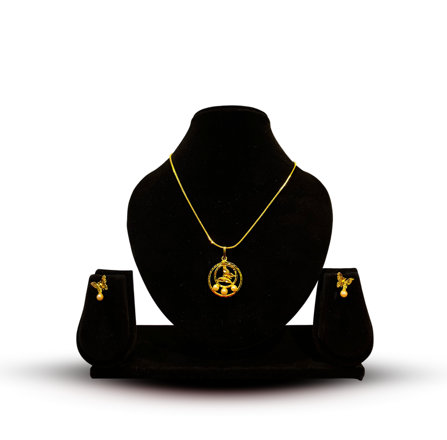 24K Gold-Plated - Premium Butterfly Pearl Pendant Set with Earrings