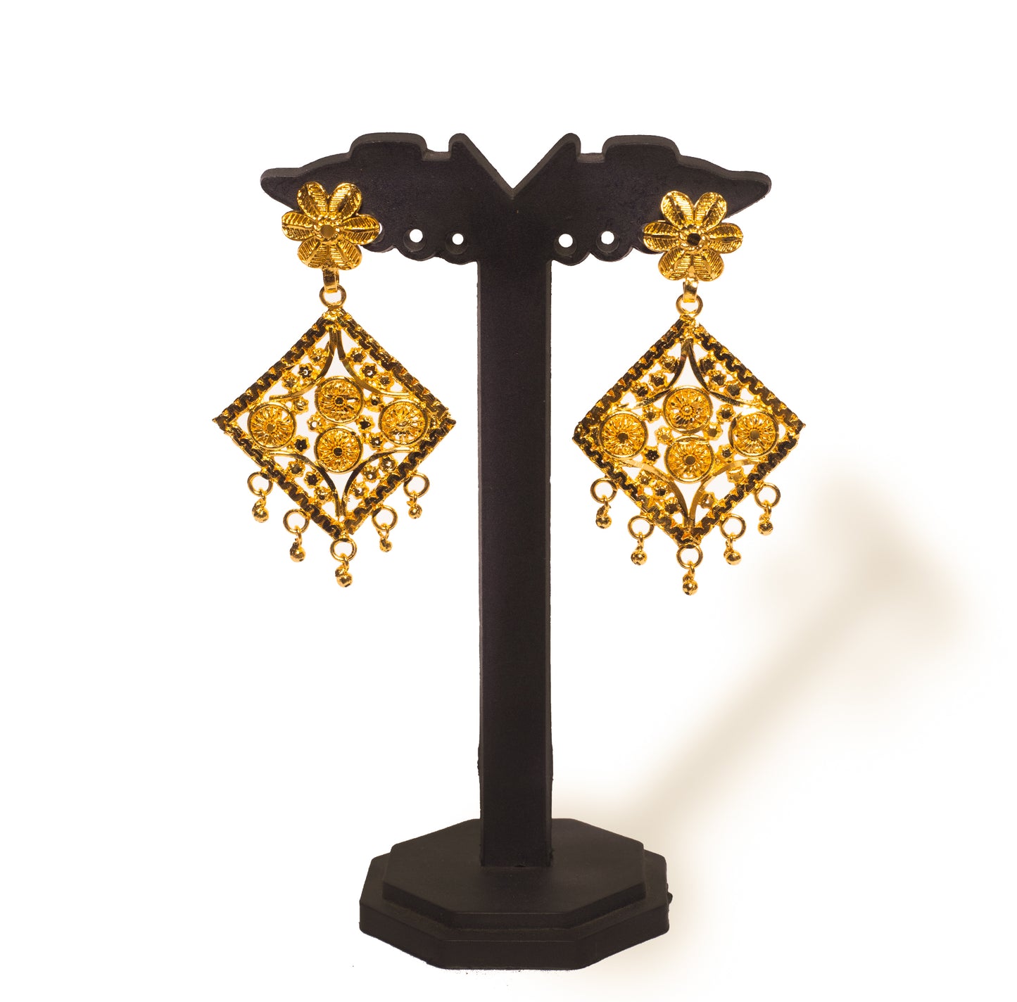 Heritage Square Pendant Sitahar Set – 24K Gold-Plated Long set with Earrings