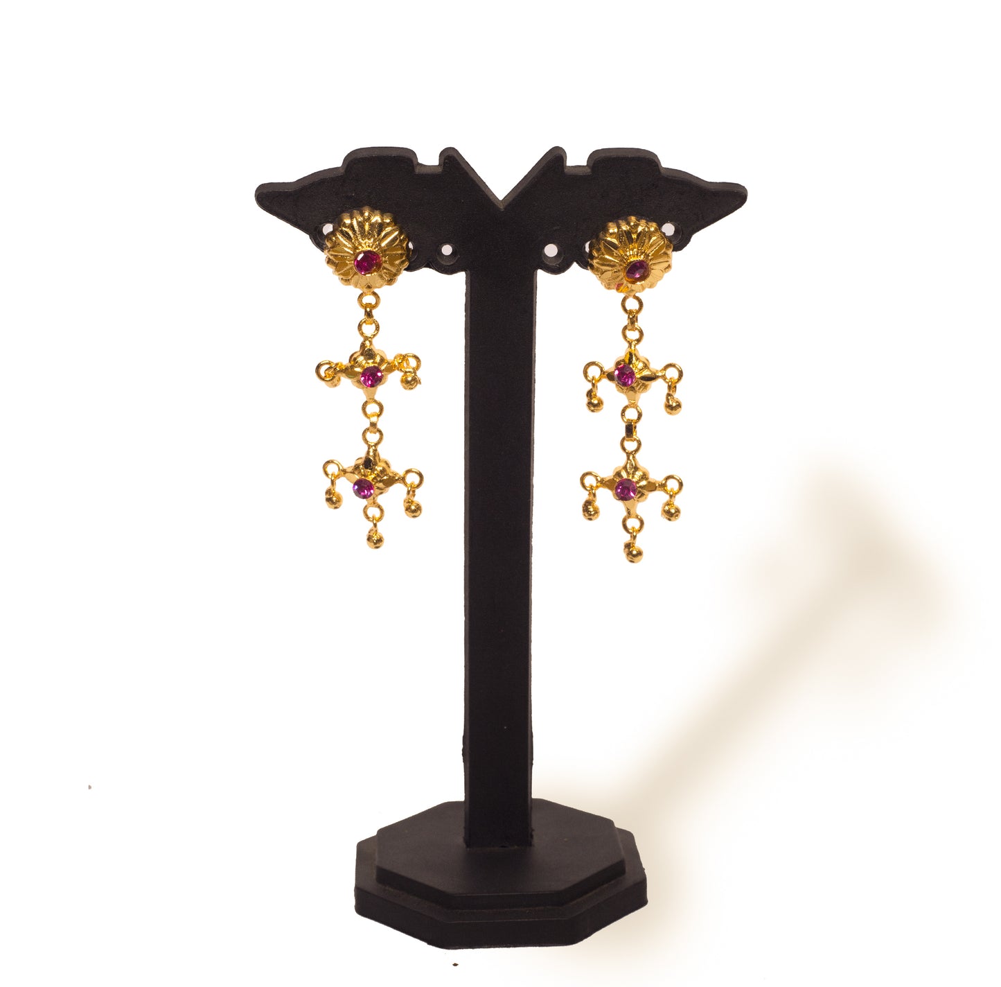 Traditional Sabeki Jhalor Necklace come Chokher Set – 24K Gold-Plated with Ruby Stone Detailing