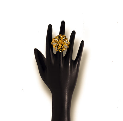 Regal Floral Barrel Pendant Combo Set – 24K Gold-Plated with Earrings & Adjustable FingerRing