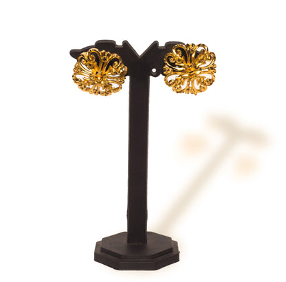 Regal Floral Barrel Pendant Combo Set – 24K Gold-Plated with Earrings & Adjustable FingerRing