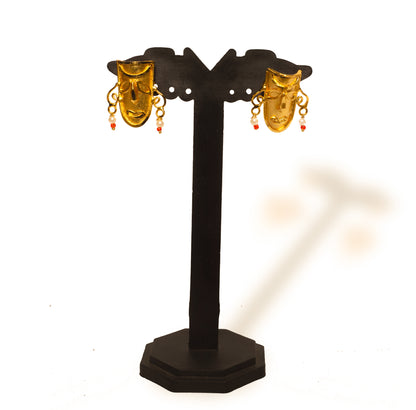 24K Gold-Plated Tribal Face Motif Pendant Set – Antique Ethnic Design with Horn Crown Detailing