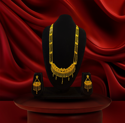 24K Gold-Plated - Royal Layered Traditional U Haar Long Set with Earrings