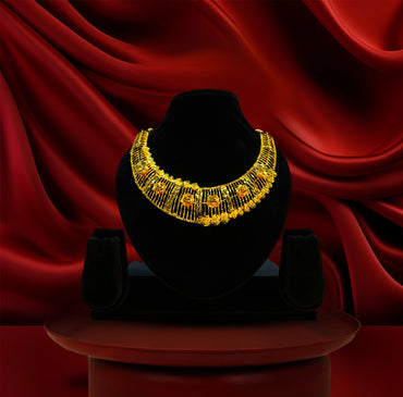 24K Gold-Plated - Royal Choker Necklace Set with Intricate Lattice Detailing & Matching Statement Earrings