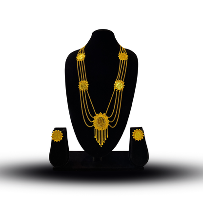 24K Gold-Plated - Designer Bengali Coin Lohori Necklace Set with Earrings