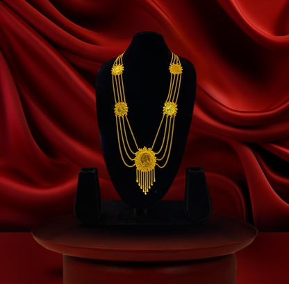 24K Gold-Plated - Designer Bengali Coin Lohori Necklace Set with Earrings