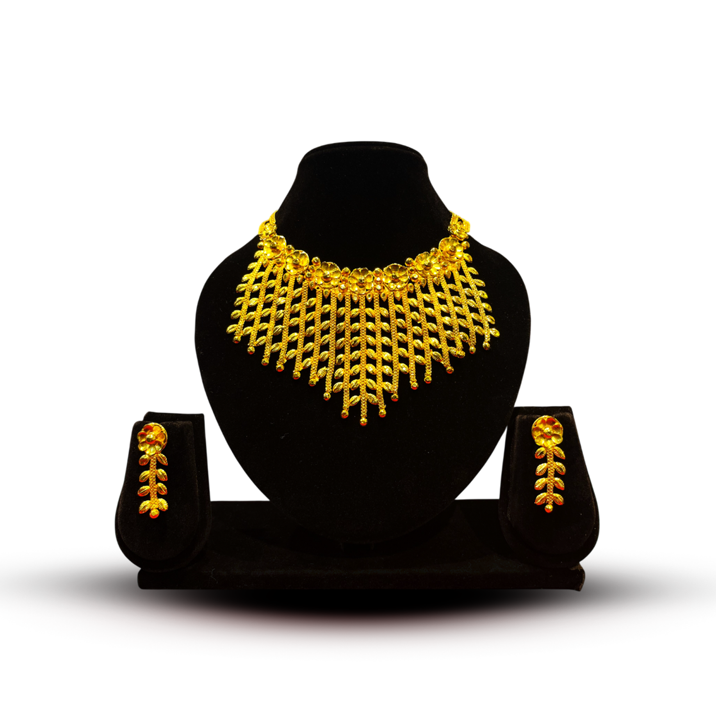 24K Gold-Plated - Royal Floral Cascade Necklace Set with Earrings