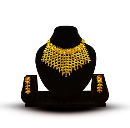 24K Gold-Plated - Royal Floral Cascade Necklace Set with Earrings