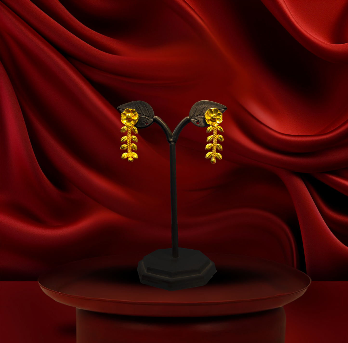 24K Gold-Plated - Royal Floral Cascade Necklace Set with Earrings