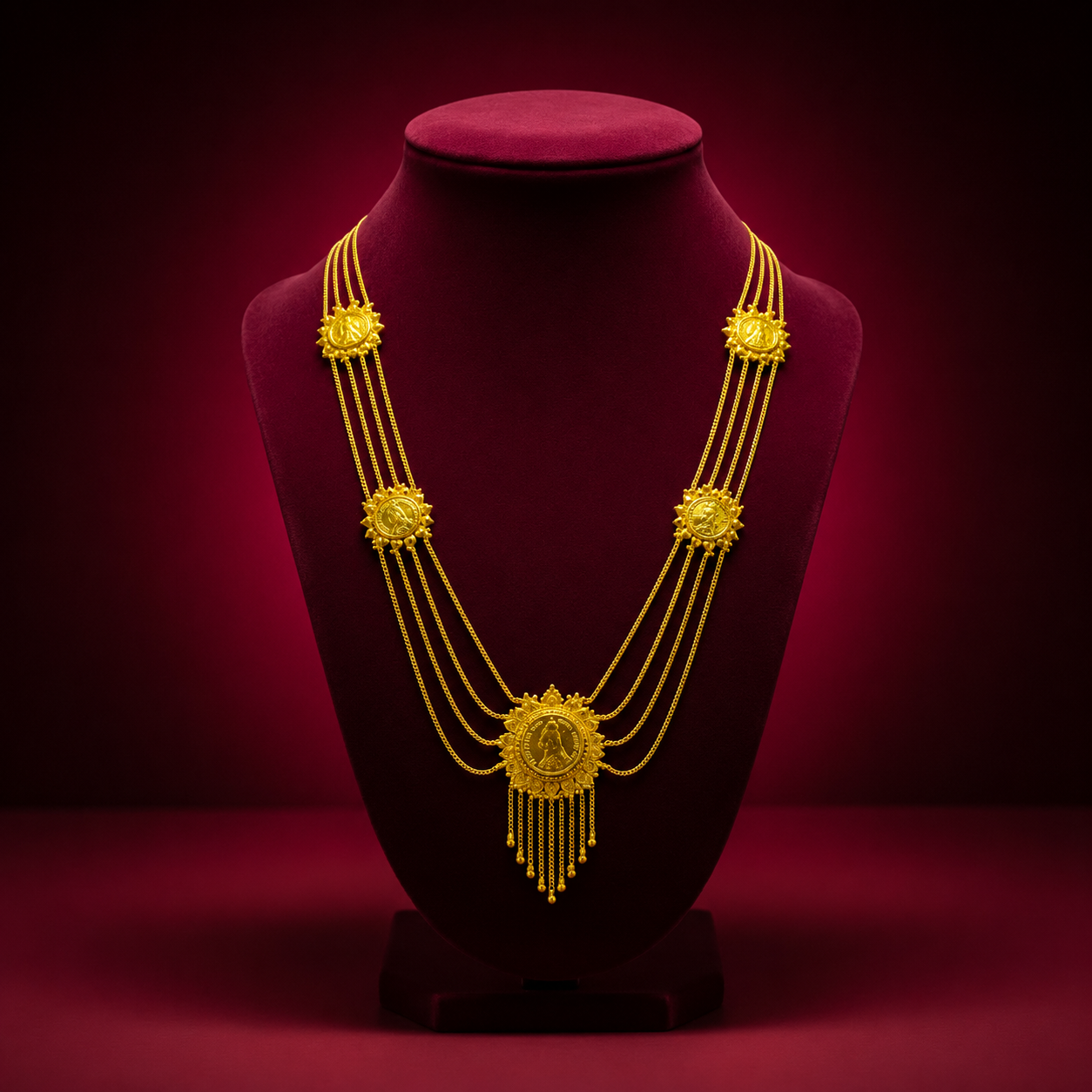 24K Gold-Plated - Designer Bengali Coin Lohori Necklace Set with Earrings