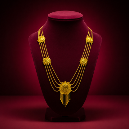 24K Gold-Plated - Designer Bengali Coin Lohori Necklace Set with Earrings