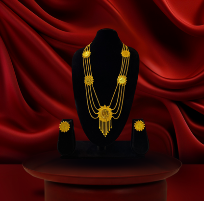 24K Gold-Plated - Designer Bengali Coin Lohori Necklace Set with Earrings