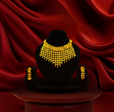 24K Gold-Plated - Royal Floral Cascade Necklace Set with Earrings