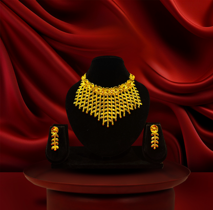 24K Gold-Plated - Royal Floral Cascade Necklace Set with Earrings