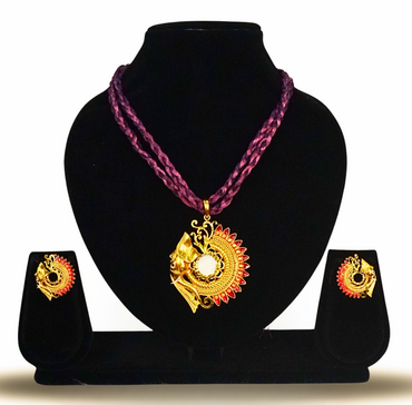 24K Gold-Plated Red Meenakari Lord Ganesha motif  Pendant Set – Elegant Designer Jewellery