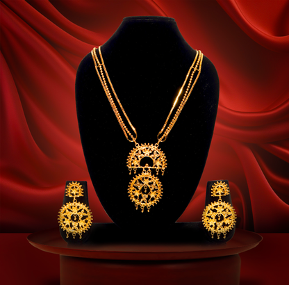 24K  Gold-Plated Traditional Bengali Bridal Double Layered Pendant Haar Set