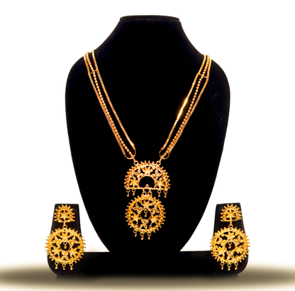 24K  Gold-Plated Traditional Bengali Bridal Double Layered Pendant Haar Set