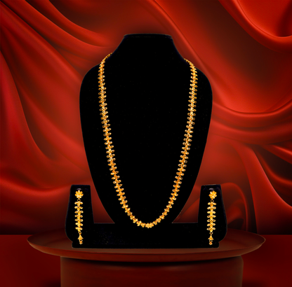 24K Gold-Plated Leaf Motif Long U Haar Set – Necklace & Earrings