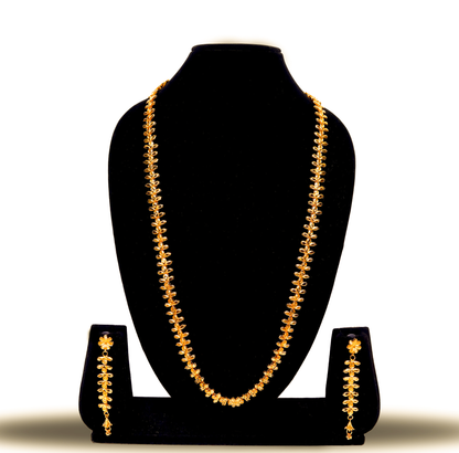 24K Gold-Plated Leaf Motif Long U Haar Set – Necklace & Earrings
