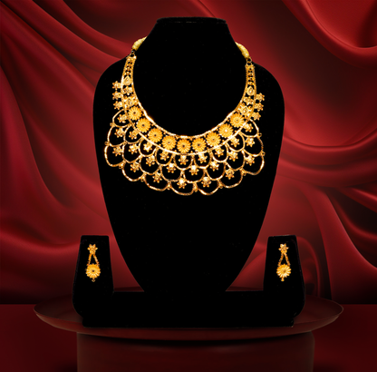 24K  Gold-Plated Bridal Chatai Design Floral Necklace Set