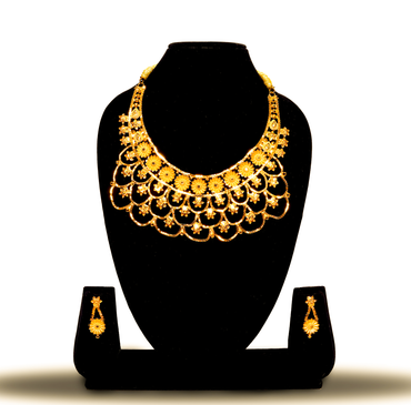 24K  Gold-Plated Bridal Chatai Design Floral Necklace Set