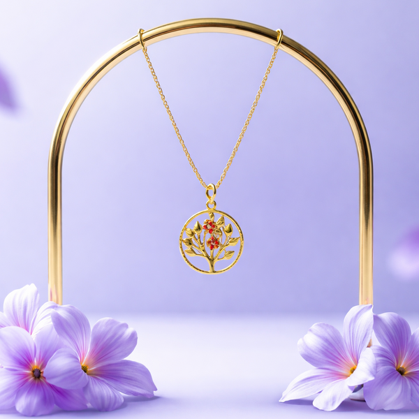 24K Gold-Plated - Elegant Floral Flower Gold-Plated Pendant  Set with Matching Earrings