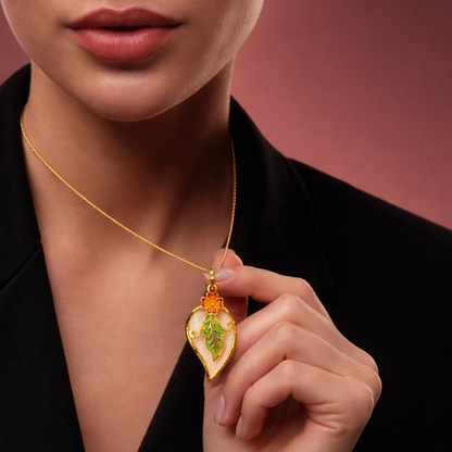 24K Gold-Plated - Golden Blossom Leaf Necklace & Earring Set