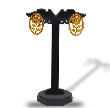 24K Gold-Plated Traditional Floral Leaf Choker Necklace Set with Earrings