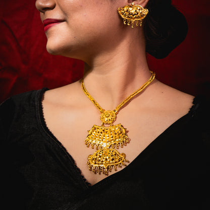 24K Gold-Plated  Double-Pendant partywear necklace set