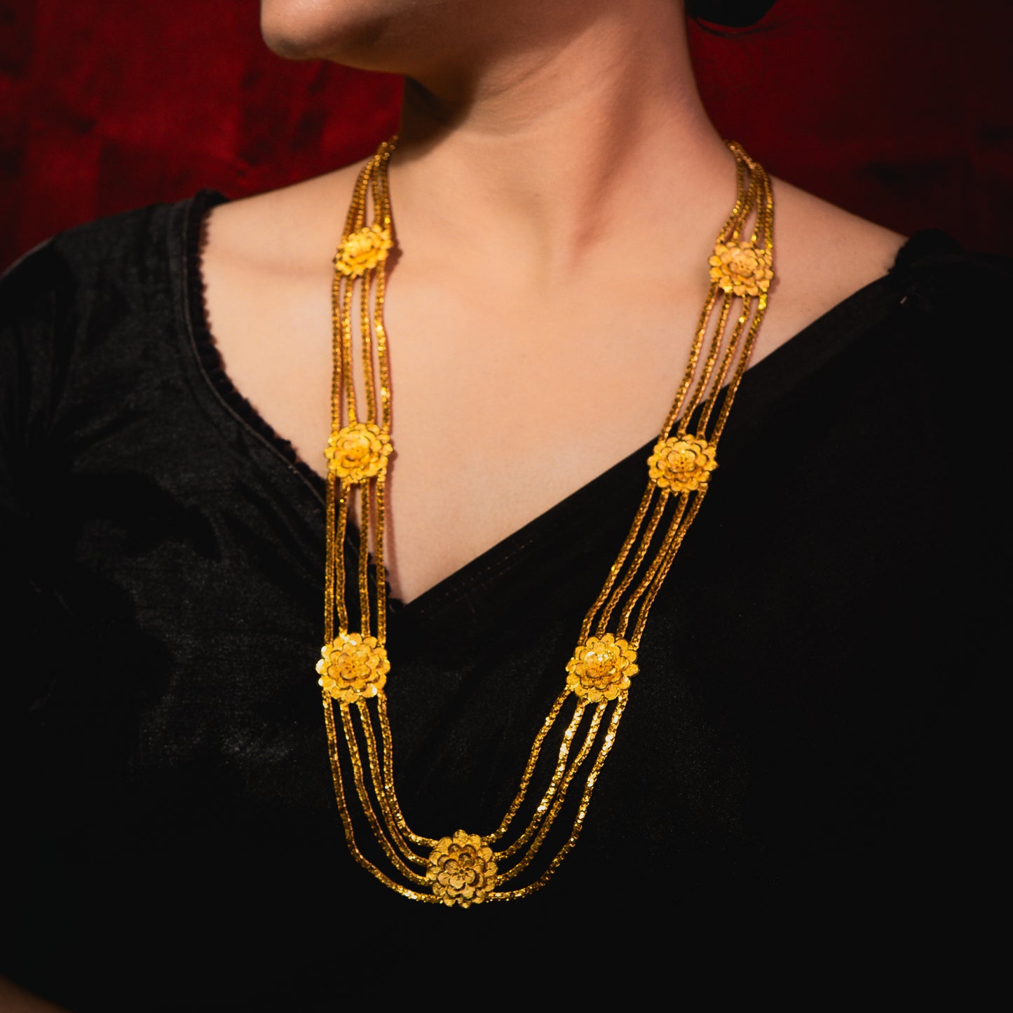 24KT Gold-Plated Multi-Layer Floral U Haar Necklace Set