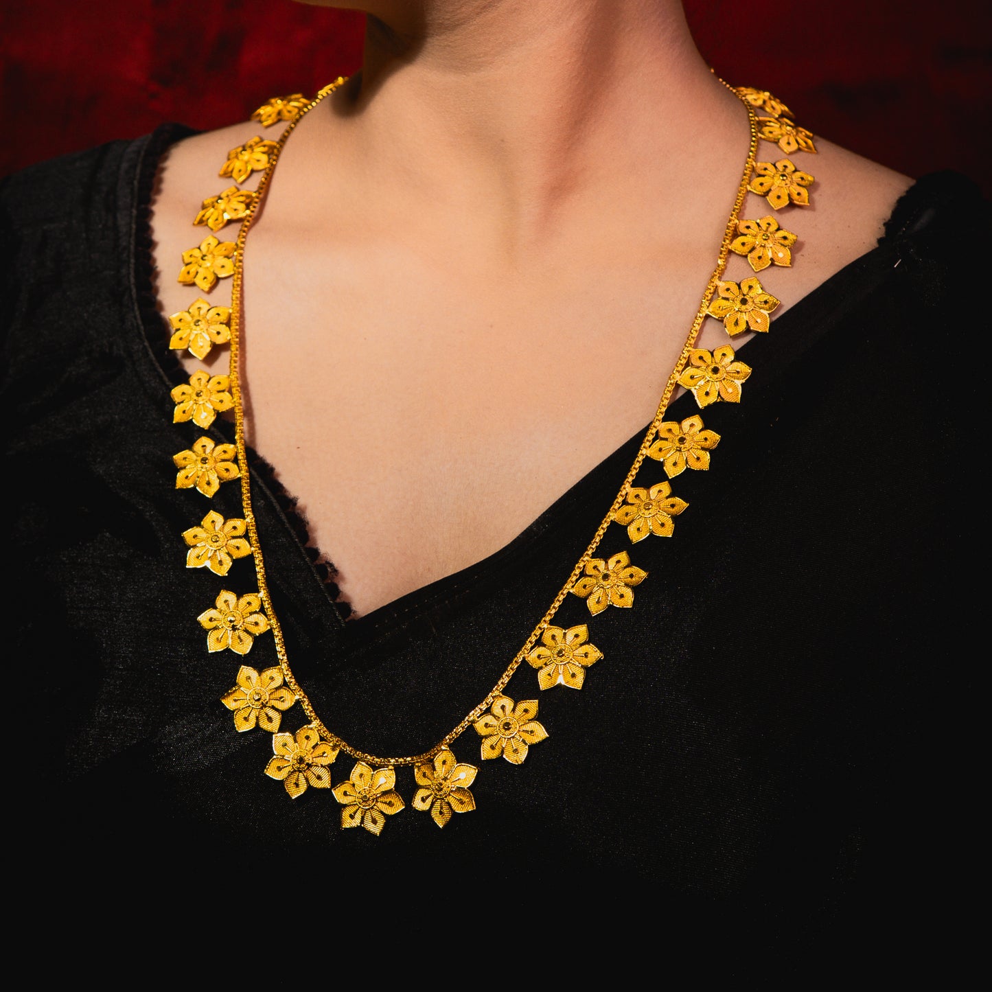 24K Gold-Plated Floral Motif Long Haar Set