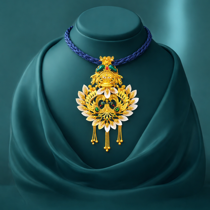 24K Gold-Plated - Maa Durga Shell Necklace Set with Earrings