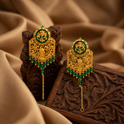 24K Gold-Plated - Mayer Sporsho Special Green Beaded Statement Necklace Set with Matching Earrings