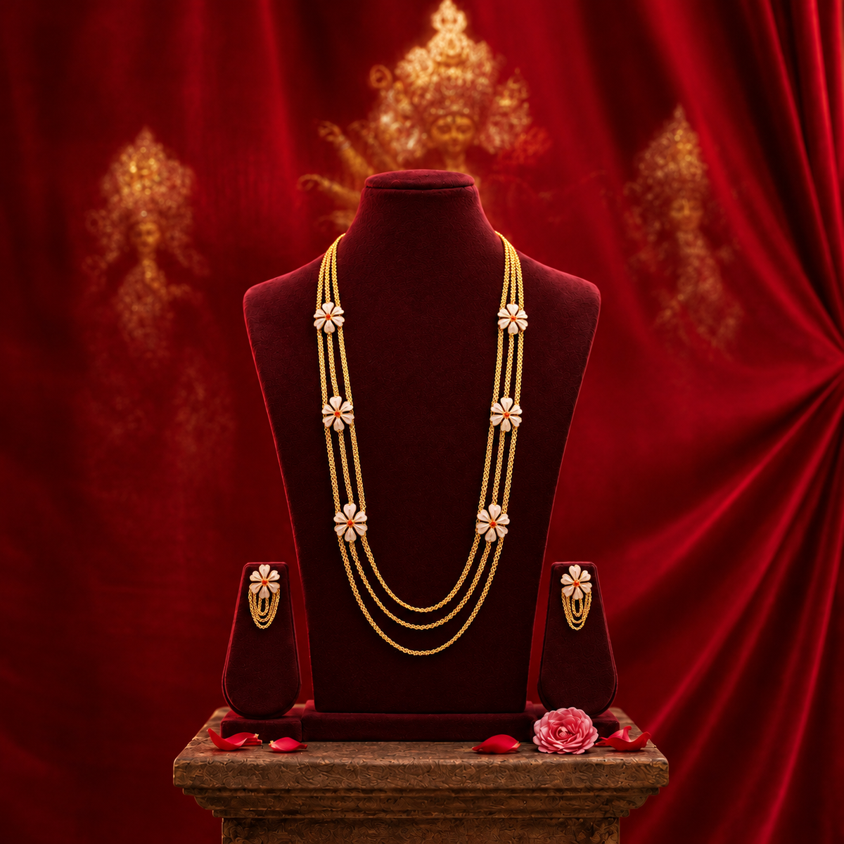 24K Gold-Plated - Mohaloya Special Lahori Long Siuli Necklace Set with Matching Earrings