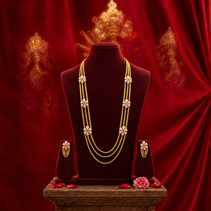 24K Gold-Plated - Mohaloya Special Lahori Long Siuli Necklace Set with Matching Earrings